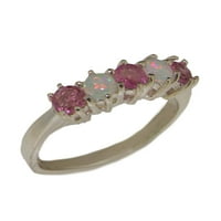 Britanci izrađen 14k bijeli zlatni prirodni ružičasti turmalin i opal ženski vječni prsten - Opcije