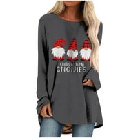 Majice za žene Trendi Božićne ženske dame O-izrez Loops Ležerne prilike za ispis majice s dugim rukavima siva l