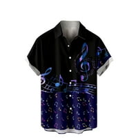 Muške labave košulje sa džepnim popustom Ljeto Rever Pulover Prodaja Odjeća Modni muzički note Ispis Tees Hawaiian Button Dugme kratkih rukava Tamno plava XXXL