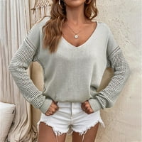 Dukseri za žensko čišćenje Plus veličine Žene Ležerne modne čvrste šuplje pulover dugih rukava V-izrez bljesak bljeskalice, sive 10