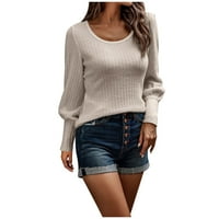 WHLBF pulover džemperi za žene, žensku jesen i zimski casual labav topli čvrsti dugi rukavi dugih rukava