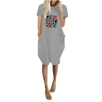Ženski drees Love Printing Casual Džepni kratki rukav Okrugli haljini za okrugli vrat Dnevne haljine za žene Ležerne prilike za žene za žene