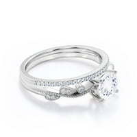 Twisted Boho & Hipie 1. Carat okrugli rez dijamantski prsten za angažman vjenčani prsten u 10k čvrsto bijelo zlato, poklon za nju, obećajući prsten, obljetni prsten, set za mladenku, odgovarajući bend