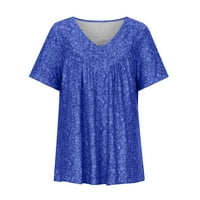 Lenago Womens Ljetni vrhovi plavi majica plus veličina kratkih rukava Bluze V-izrez za bluzu za bluzu