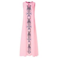 Clearsance Ljetne haljine za žene bez rukava Floral Moda Maxi A-line Notch Dress ružičasta 5XL