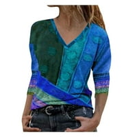 Ženske modne ležerne tuničke vrhove ispisa bluza s dugim rukavima V-izrez Hot6SL4870003