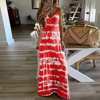 Usmixi ženske haljine plus veličina špageta na plaži Boho Camisole duge haljine bez rukava bez rukava s prugama maxi ljetna haljina crvena xxxl odjeća za klirensu