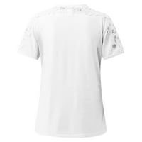 MLQIDK ženske bluze čipke majice kratkih rukava za žene okrugli vrat Dressy casual vrhovi, bijeli l