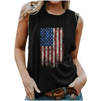 Ljetni vrhovi za žene Ljetne žene Američki zastava Cisterne za zastavu USA USA zastava zvijezde Stripes tiskani majica bez rukava TEE TOPS crni xxl