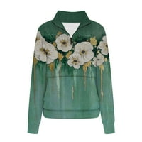 Žene Zip dukserice, polu-zip kapuljač bez zelenog rukavskog rukavskog rukavskog izreza cvjetni pulover