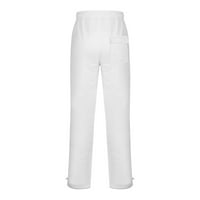 Wozhidaoke Dukset za muškarce Muški konop olabavljajući struk Solid Bool Pocket pantalone Labavi sportske pantalone bijeli 2xl