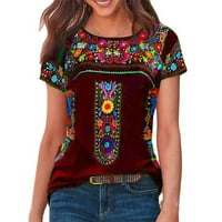 Žene O-izrez Boho casual majica bluza s kratkim rukavima Labavi ljetni vrhovi plus veličina