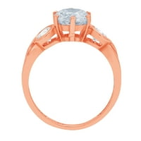 1. CT sjajan okrugli rez simulirani plavi dijamant 14k Rose Gold Tro-kameni prsten SZ 5.75