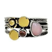 Dva tona - Peruanski ružičasti Opal i Garnet Srebrni nakit prsten S.7. ALLR-10889