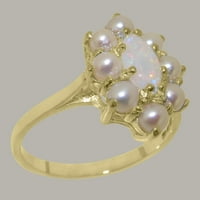 Britanci izrađeni tradicionalni čvrsti 9K žuti zlatni prsten s prirodnim otpasnim i kultiviranim biserskim ženskim prstenom - Opcije veličine - Veličina 4,25