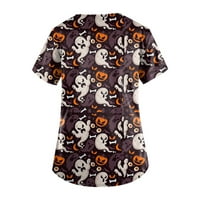 SKSLOEG SKSLOEEG Scrip vrhovi Women Plus Veličina V-izrez Fun bundeve mačka Witch Print T majica Radna odjeća Nurse Uniform Tie sa džepovima S-5XL, tamno siva l