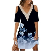 Proljetne haljine za žene V izrez čipke Crochet Off-ramena haljina casual kratkih rukava plaža mini