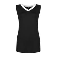Tkinga moda Ženska boja V-izrez Blokiranje pulover labavog rukava bez rukava Ležerna majica - crna m