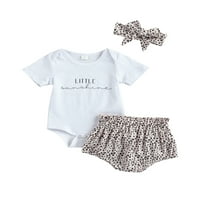CAROLILLY Baby ljetne odjeće, pismo ispis ROMper + leopard kratke hlače + trake za glavu