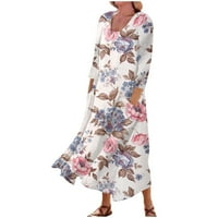 Feternal ženska casual komforna cvjetna print tri četvrtine rukava pamučna džepa haljina za žene