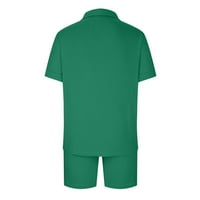 Mens 80s odijelo salon za salon za muškarce Ležerne prilike odvojite ovratnik V izrez kratki rukav set bluza hlače zelene l