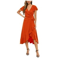 Haljine za žene Ženska V-izrez Kratki rukav Sirdin A-line haljina Srednja dužina Modna A-line Chemise Red XL
