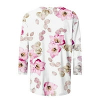 Lulshou Womens Ljetni vrhovi, ženska modna tiskana labava majica rukava cvjetna okrugla vrat casual