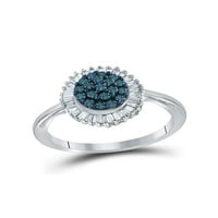 10kt bijelo zlato Žene okrugla plava boja Poboljšani dijamantski uramljeni klaster prsten CTTW