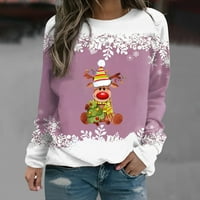 Žene vesele božićne majice plus veličine okrugli vrat dugih rukava za odmor pulover pulover vrhovi leznih dukseva
