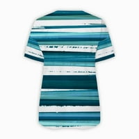 StMixi majice za žene kratki rukav V-izrez Striped ispis ljetni osnovni vrhovi labavi fit prozračni ženski modni kvart Zip pulover bluze plavi xxxl