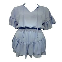 Avamo ženske haljine čvrste boje sušare za kratki rukav Summer kombinezon casual v izrez plavi 3xl