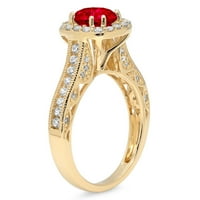 2.7ct okrugli rez crveni simulirani ruby ​​14k žuto zlato ugraviranje izjava bridalna godišnjica Angažovanje vjenčanog halo prstena veličine 11