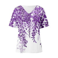EFSTEB T majice za žene Trendi lagane ljetne kratkih rukava s majicama V-izrez Ležerne prilike za postrojenje za ispis uzorka za opušteno atletska tunika za klirens Purple XL