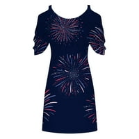 Tkinga modna dana neovisnost Ženska ljetna povremena kasuta od tiskanih majica haljina kratkih rukava O-izrez Mini haljine tamno plave l