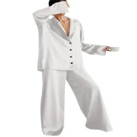 Beiwei Žene Sleep Rubl Noćna odjeća Solid Color Pajamas Postavlja labavi lounge Set Majica Down White XL