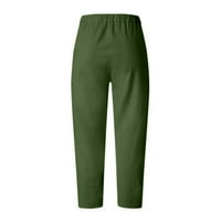 Žene casual labavo elastični struk pamučni pantaloner širine hlače na širokim nogama modne žene udobne tiskane boje crkvene slobodne hlače džepove labave hlače vojska zelena xxl