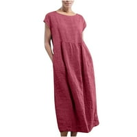Stamzod Ležerne ljetne haljine za žene Čvrsto boje kratkih rukava posteljina baggy Shift Kaftan džep labavo midi haljina
