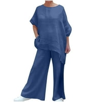 Stamzod Outfits za ženske hlače postavljaju čvrsti okrugli ovratnik na dugih rukava pulover dugih rukava + hlače pantalone postavljene