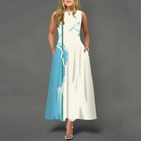 Ljetne haljine za žene okrugli izrez bez rukava maxi haljina u sredini Ležerne haljine Blue XL