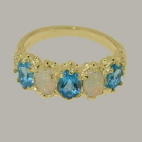 Britanci napravio je 10k žuto zlato prirodno plavo Topaz i Opal Womens Vječni prsten - Opcije veličine - Veličina 8.5