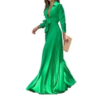 Ženske haljine cipele za žene struk visoki dugi rukav osjetilo zeleno duboko svjetlosno francusko duga velika ljuljačka haljina