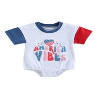 Novorođenče 4. srpnja Dječak Dječak Outfit American Print Baby Romaper Blok u boji Prevelika bodinu