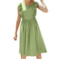 Ženske ljetne haljine, ženske okrugle vratne ležerne suknje od laganog suknja s rukavicama ruffles Longuette haljina
