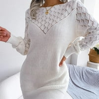 Džemper haljina za žene dugih rukava čamca kukičani pleteni izdubljeni pad padajućeg pulover haljine