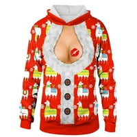 Ženski povremeni smiješni božićni print dugih rukava pulover s kapuljačom s kapuljačom parovi vrhovi hot8sl4487353