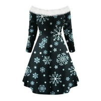 Žene Vintage Casual Sning Print Dugi rukav Božić s ramena Lose Reobrage haljina Ženska haljina ljeta