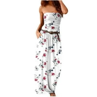 Ženske ljetne haljine bez kaiševa od ramena Top dugačka haljina Print Casual Flowy Beach Maxi haljine