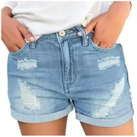 Ženske plus veličine Hlače modne čvrste traper kratke hlače Poklopne rupe casual patentne pantne hlače