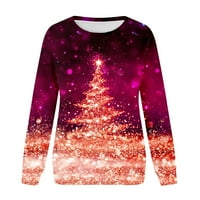 Zkozptok ženske dukseve Božićno drvce Ispis pulover vrhovi Crewneck trendi bluza dugih rukava, ružičasta,