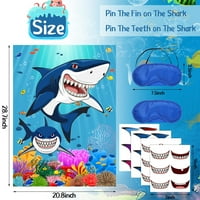 Pin Fin na morskim igrama sa naljepnicama peraje, naljepnicama zuba i povez za zacene za djecu morski pas morskog rođendana ukras za djecu za tuširanje potrepštine